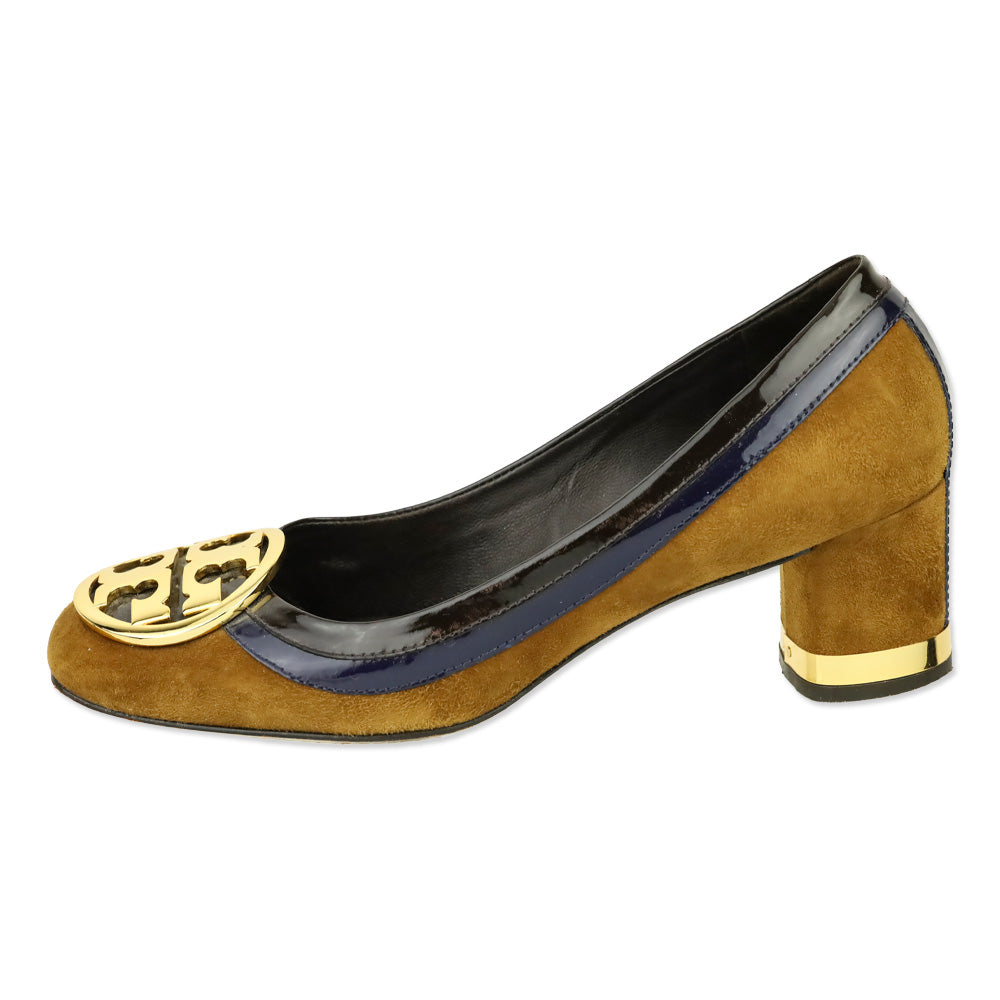 Tory Burch Frankie Tan Suede Patent Trim Pump