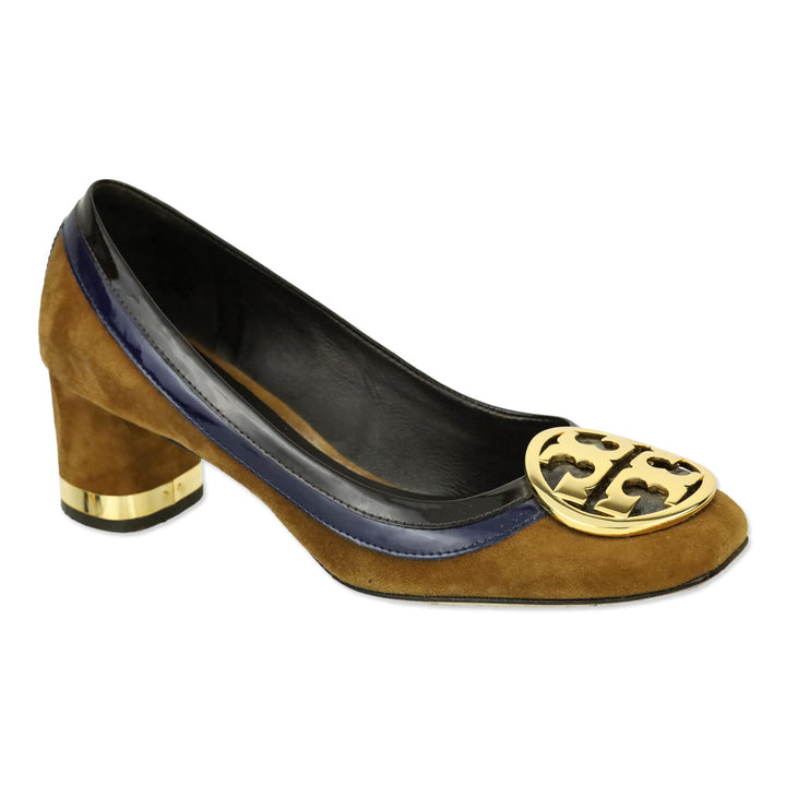 Tory Burch Frankie Tan Suede Patent Trim Pump