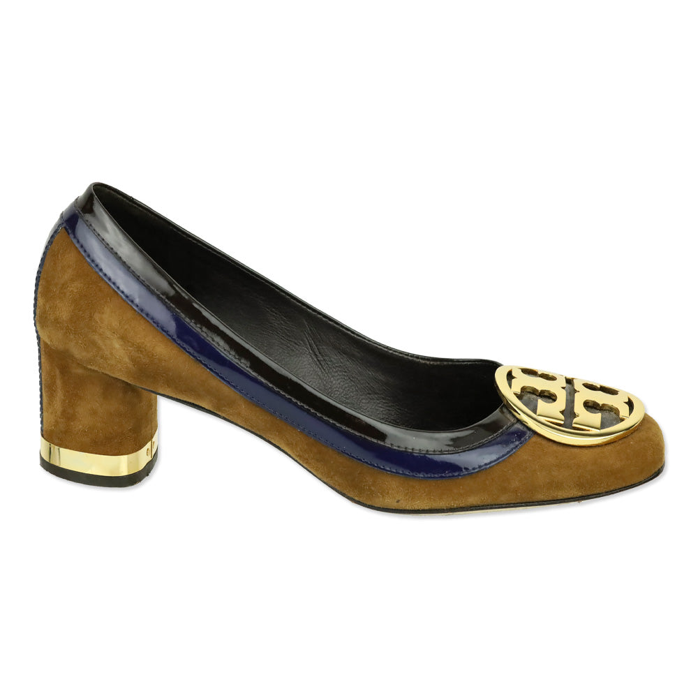 Tory Burch Frankie Tan Suede Patent Trim Pump