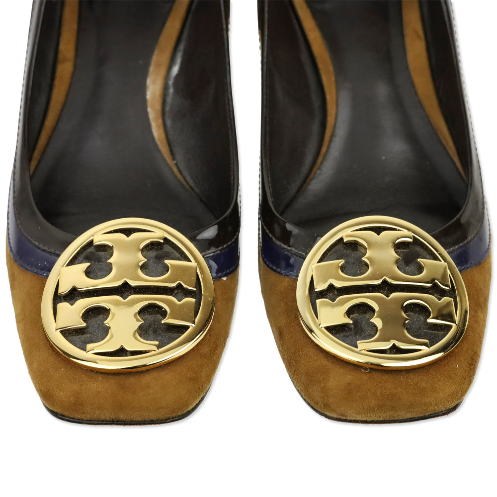 Tory Burch Frankie Tan Suede Patent Trim Pump