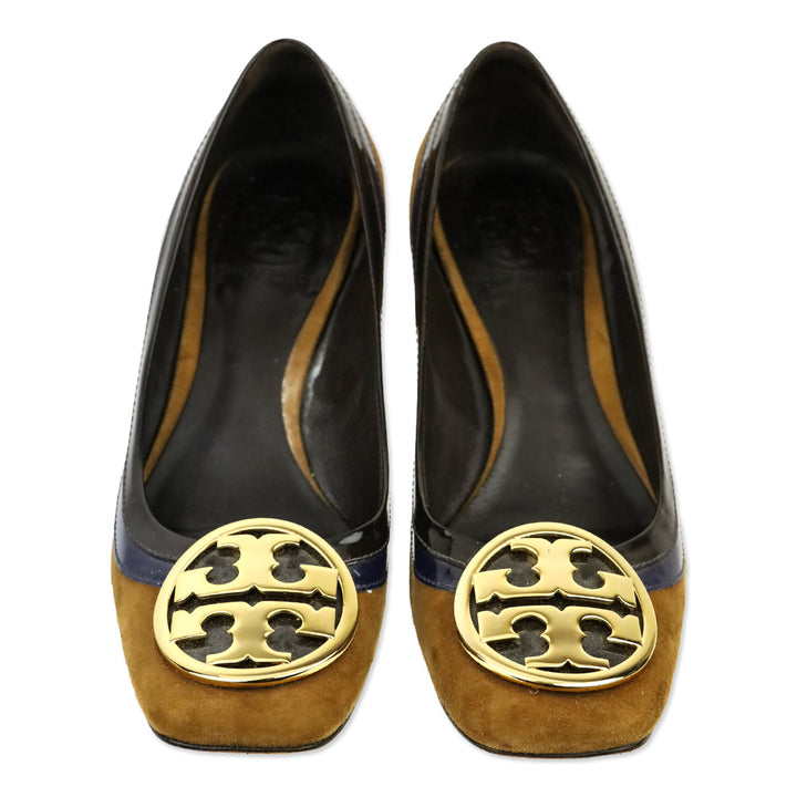 Tory Burch Frankie Tan Suede Patent Trim Pump