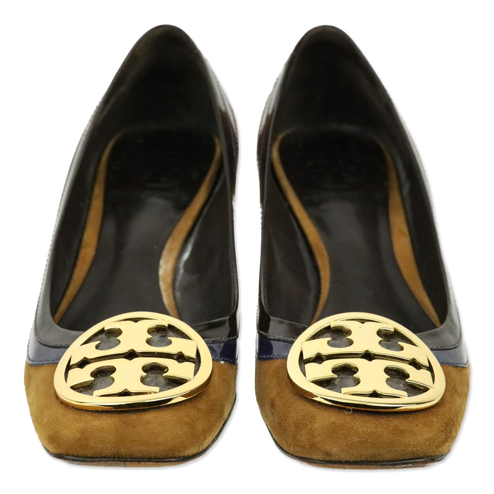 Tory Burch Frankie Tan Suede Patent Trim Pump