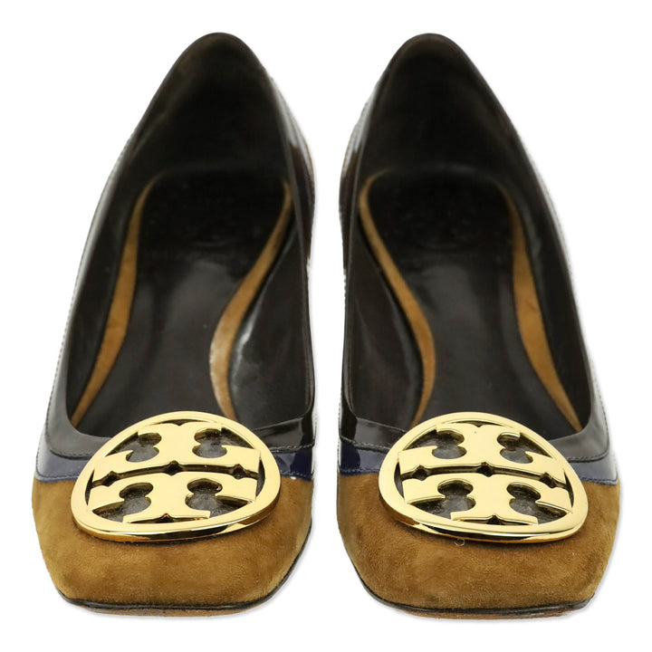 Tory Burch Frankie Tan Suede Patent Trim Pump