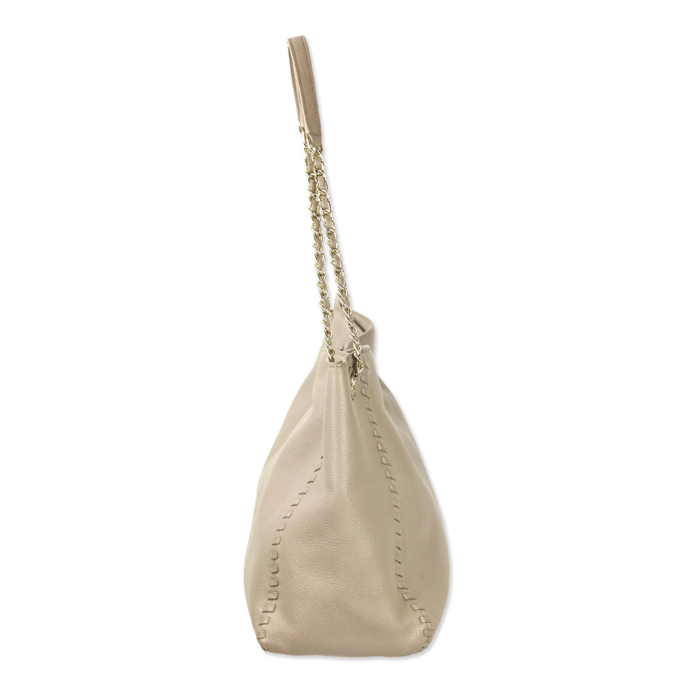 Tory Burch French Gray Whipstich Marion Chain Slouchy Tote