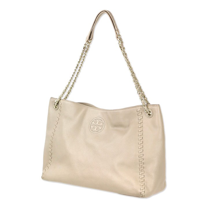 Tory Burch French Gray Whipstich Marion Chain Slouchy Tote