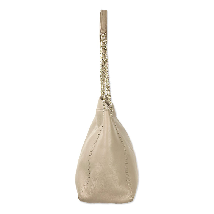 Tory Burch French Gray Whipstich Marion Chain Slouchy Tote