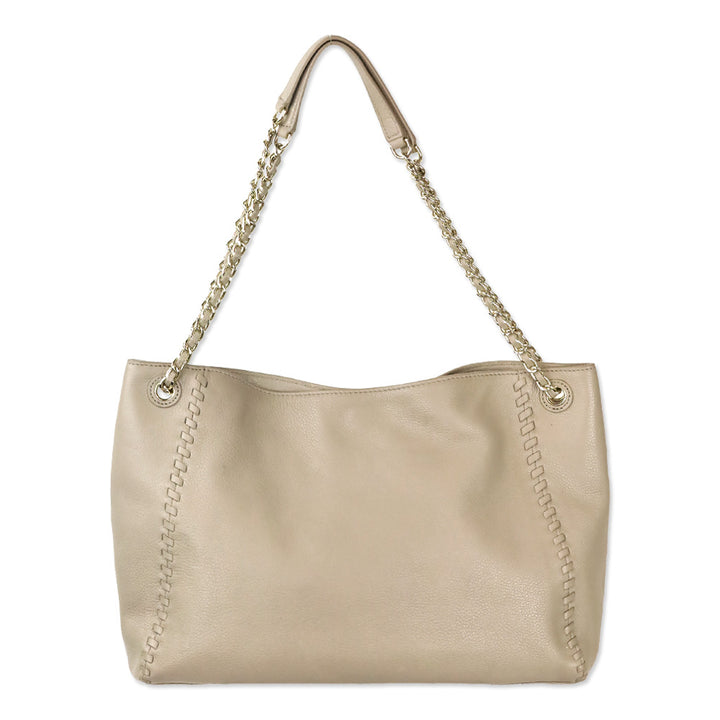 Tory Burch French Gray Whipstich Marion Chain Slouchy Tote