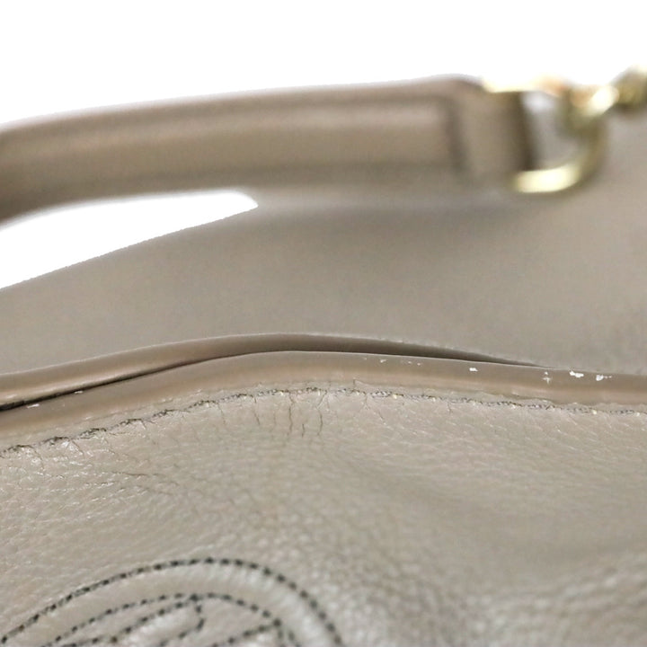 Tory Burch French Gray Whipstich Marion Chain Slouchy Tote