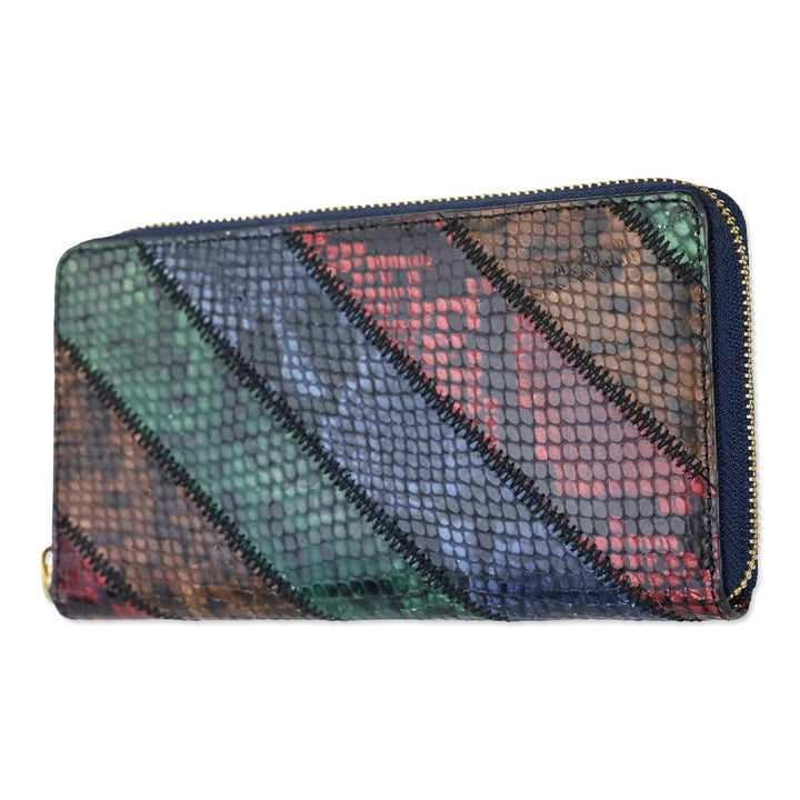 Tory Burch Gemini Link Multicolor SnakeSkin Embossed Leather Zip Continental Wallet
