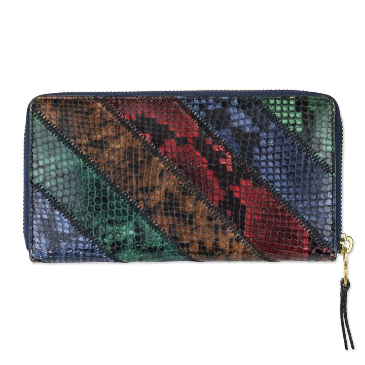 Tory Burch Gemini Link Multicolor SnakeSkin Embossed Leather Zip Continental Wallet