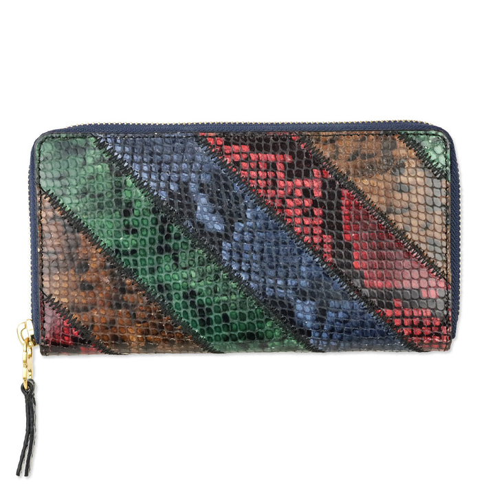 Tory Burch Gemini Link Multicolor SnakeSkin Embossed Leather Zip Continental Wallet