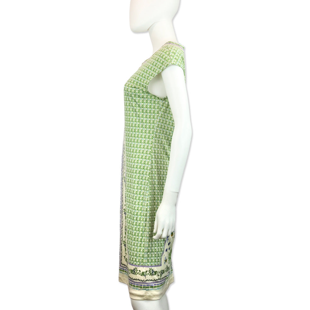 Tory Burch Green Botanical Print Sleeveless Midi Dress