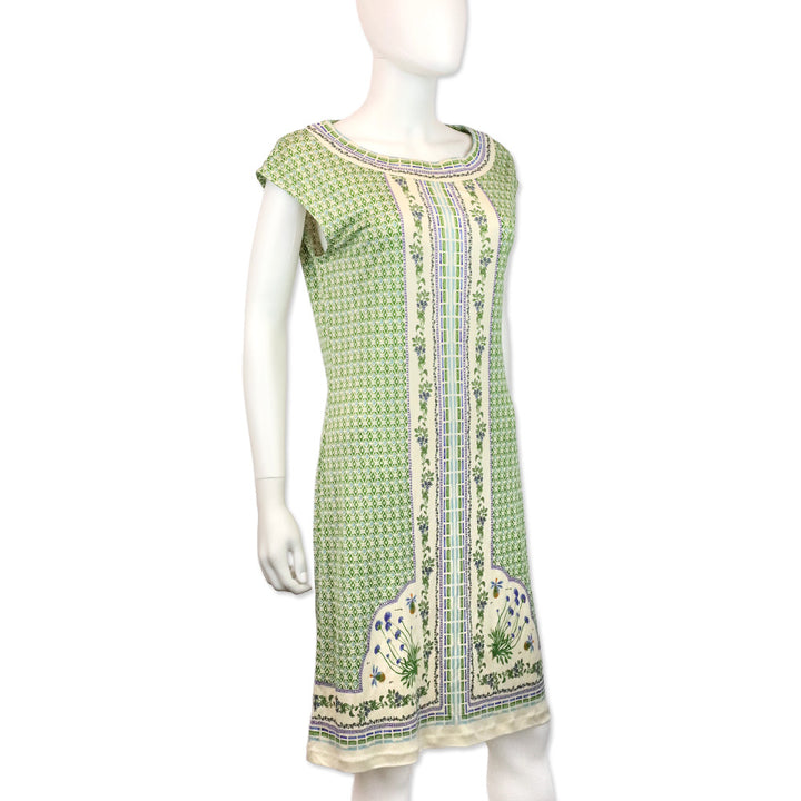Tory Burch Green Botanical Print Sleeveless Midi Dress