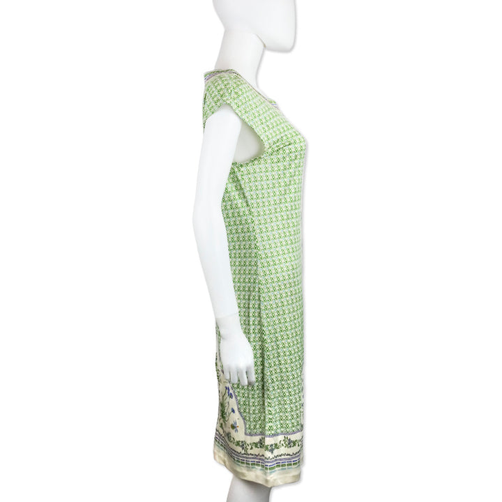 Tory Burch Green Botanical Print Sleeveless Midi Dress