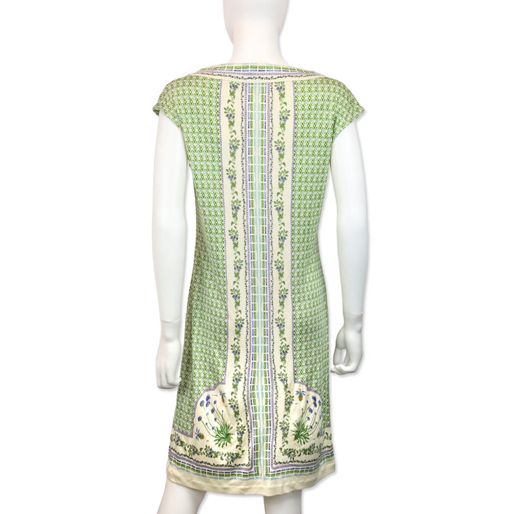 Tory Burch Green Botanical Print Sleeveless Midi Dress