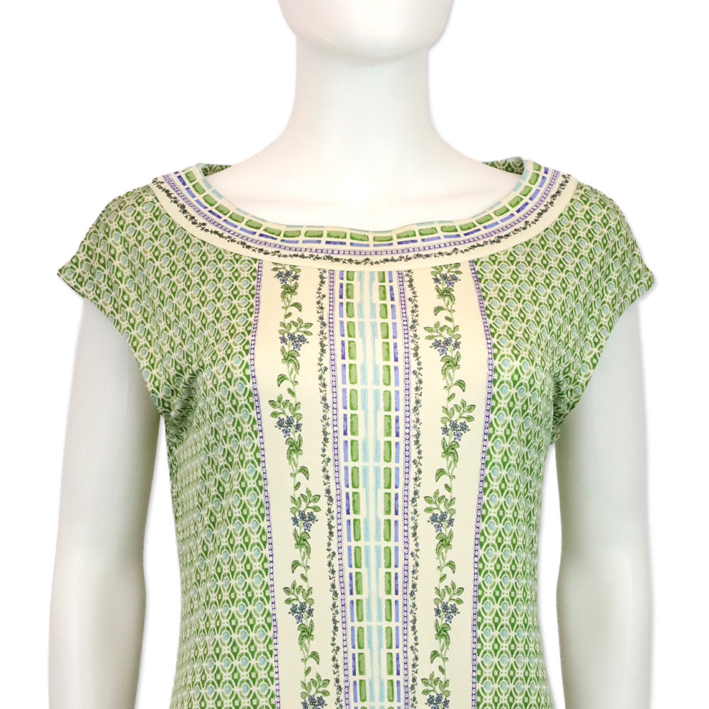 Tory Burch Green Botanical Print Sleeveless Midi Dress