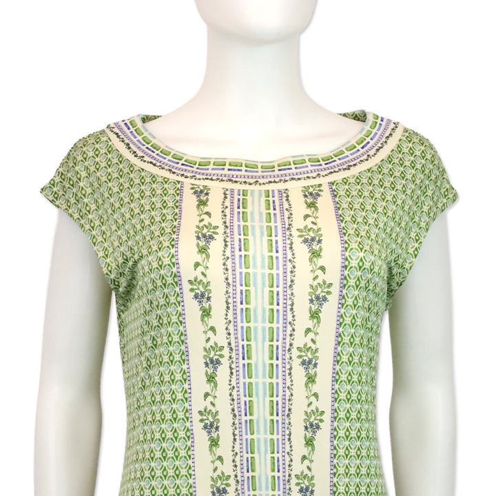 Tory Burch Green Botanical Print Sleeveless Midi Dress