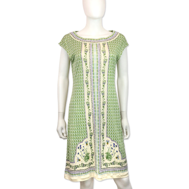 Tory Burch Green Botanical Print Sleeveless Midi Dress