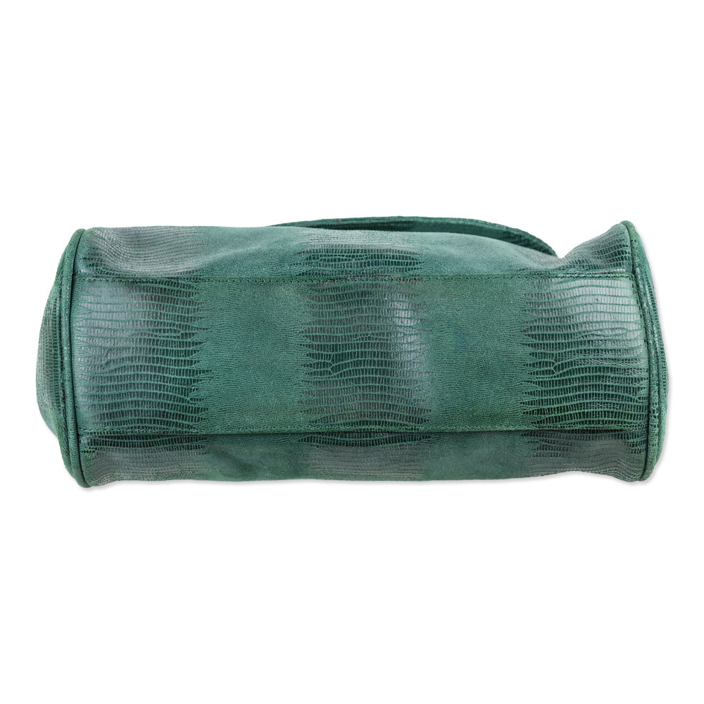 Tory Burch Green Lizard Suede Medium Resin Top Satchel