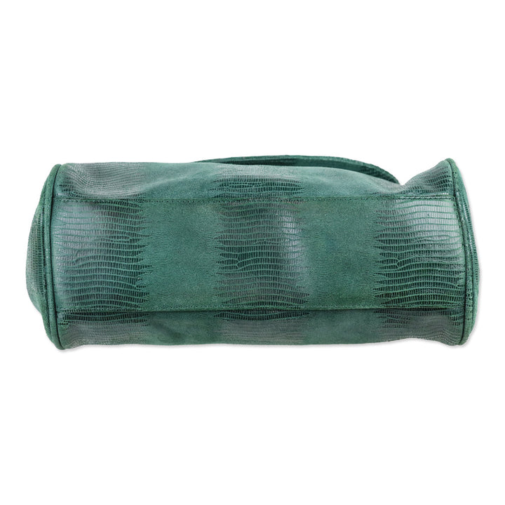Tory Burch Green Lizard Suede Medium Resin Top Satchel