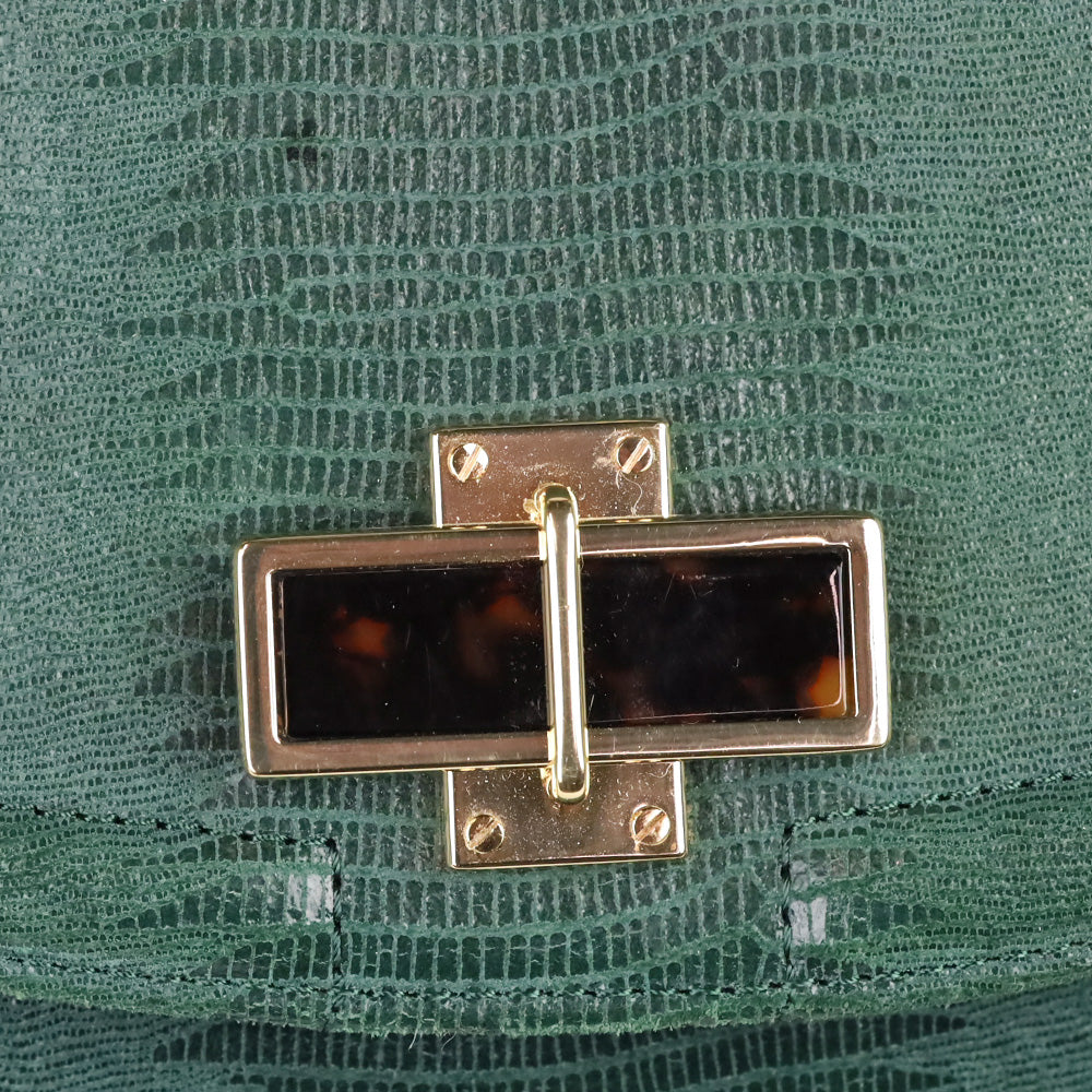 Tory Burch Green Lizard Suede Medium Resin Top Satchel