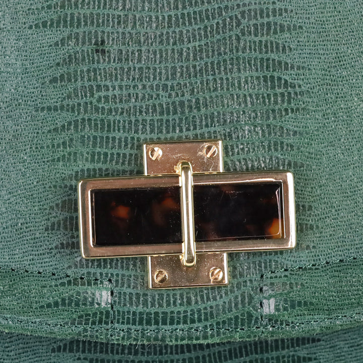 Tory Burch Green Lizard Suede Medium Resin Top Satchel