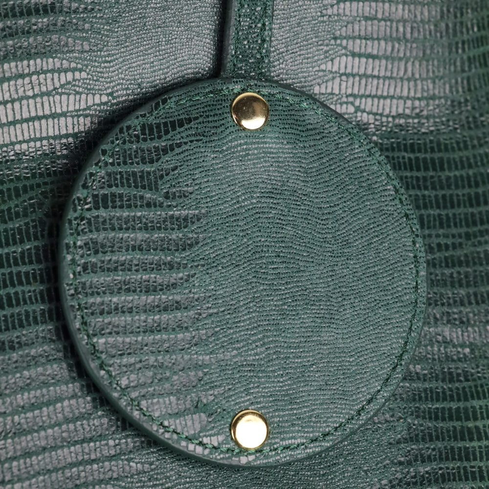 Tory Burch Green Lizard Suede Medium Resin Top Satchel