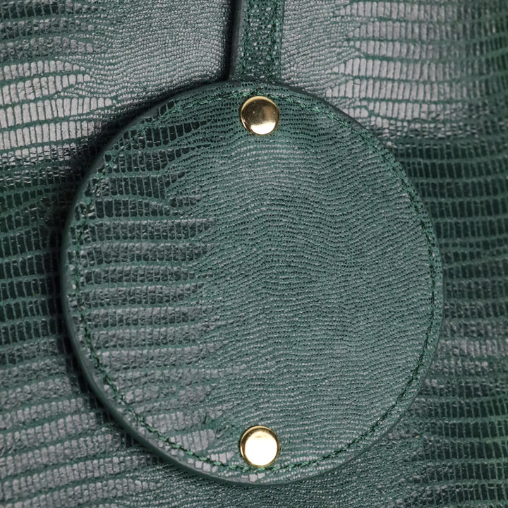 Tory Burch Green Lizard Suede Medium Resin Top Satchel