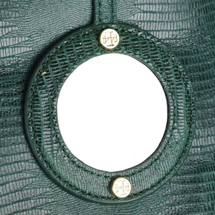 Tory Burch Green Lizard Suede Medium Resin Top Satchel