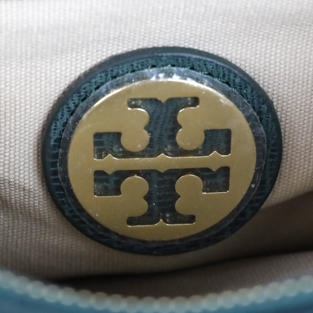 Tory Burch Green Lizard Suede Medium Resin Top Satchel