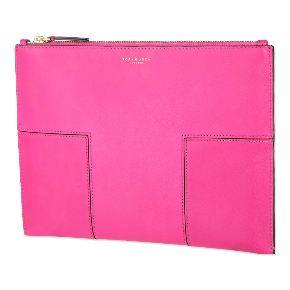 Tory Burch Hot Pink Leather Block T Medium Pouch