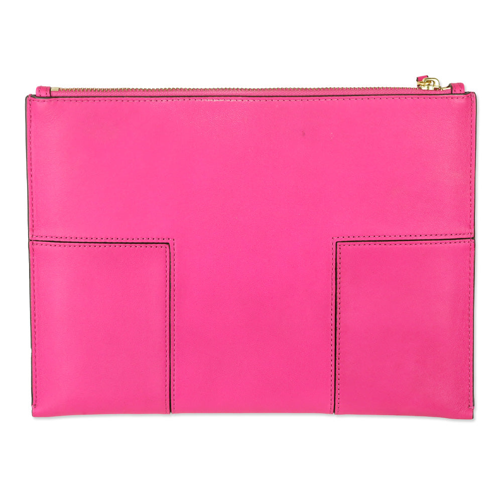 Tory Burch Hot Pink Leather Block T Medium Pouch
