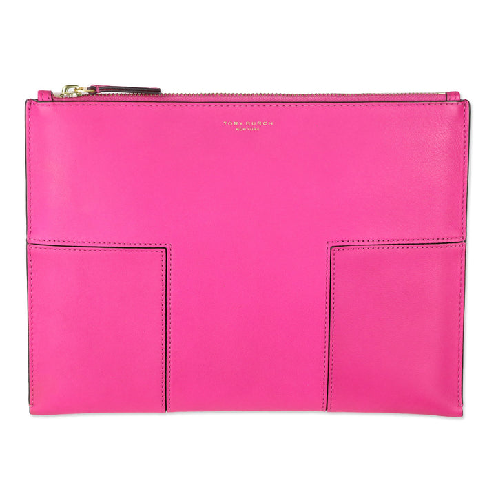 Tory Burch Hot Pink Leather Block T Medium Pouch