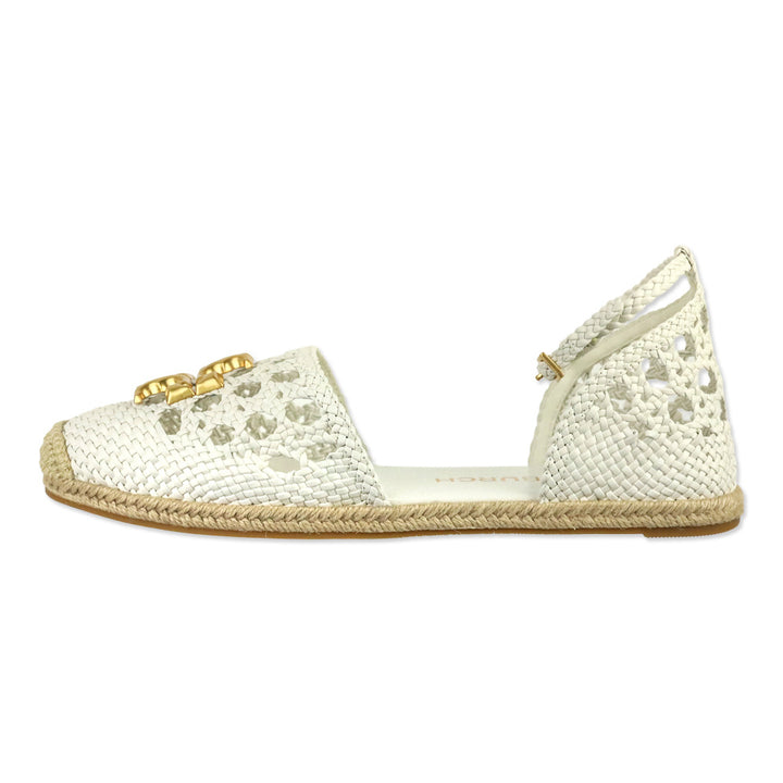 Tory Burch Ivory Eleanor Woven Leather D'orsay Espadrille Flats