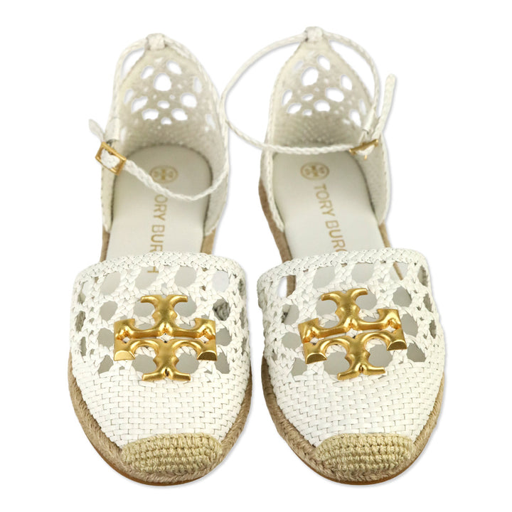 Tory Burch Ivory Eleanor Woven Leather D'orsay Espadrille Flats