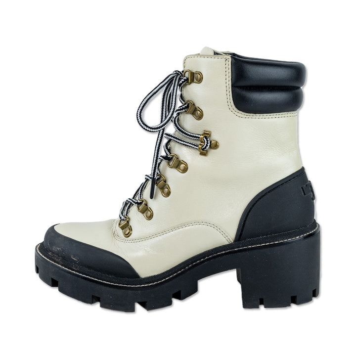 Tory Burch Ivory Leather Lug Sole Hiker Ankle Boot