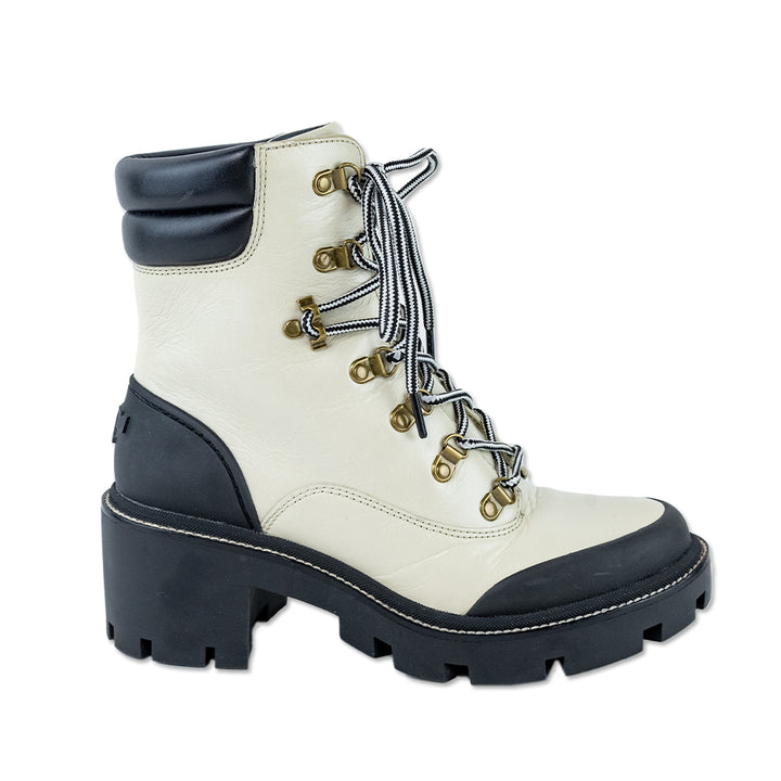 Tory Burch Ivory Leather Lug Sole Hiker Ankle Boot