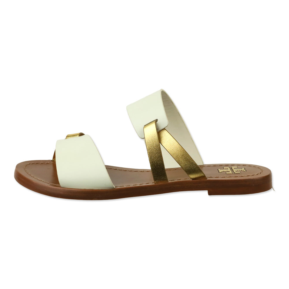 Tory Burch Ivory/Gold Veg Leather RaVello Two-Banded Sandal