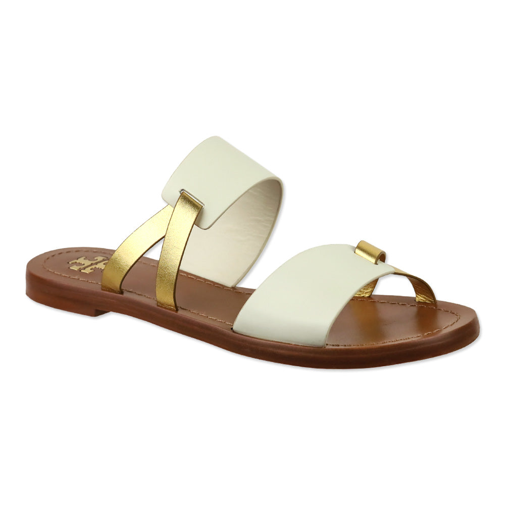 Tory Burch Ivory/Gold Veg Leather RaVello Two-Banded Sandal