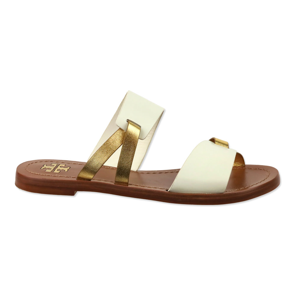 Tory Burch Ivory/Gold Veg Leather RaVello Two-Banded Sandal