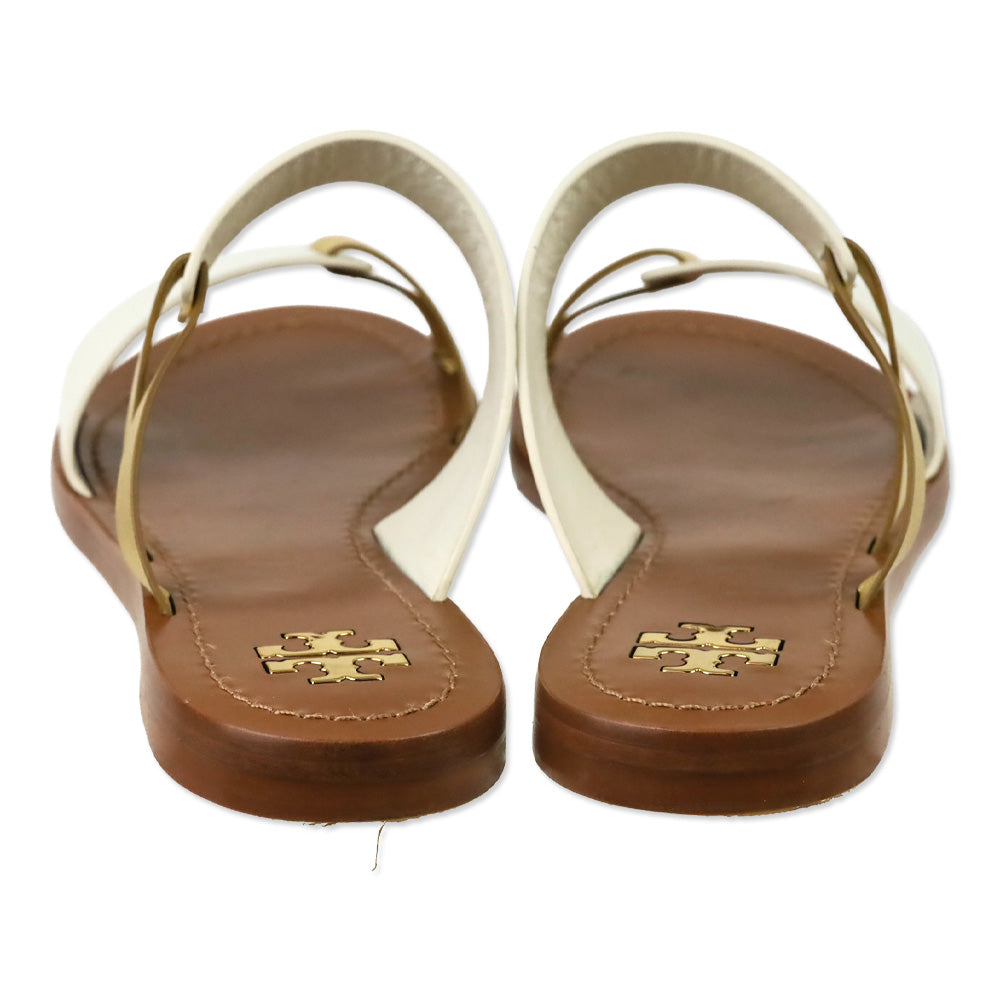 Tory Burch Ivory/Gold Veg Leather RaVello Two-Banded Sandal