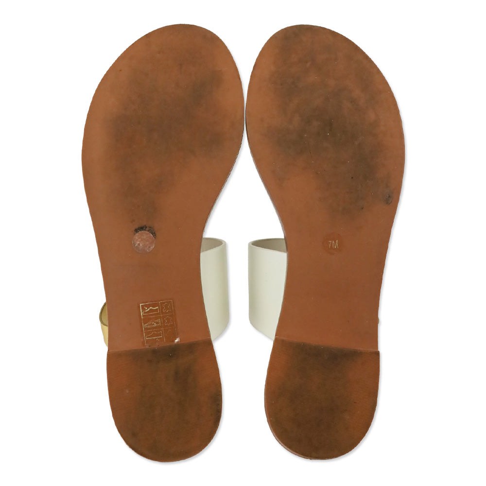 Tory Burch Ivory/Gold Veg Leather RaVello Two-Banded Sandal