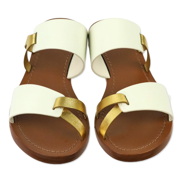 Tory Burch Ivory/Gold Veg Leather RaVello Two-Banded Sandal