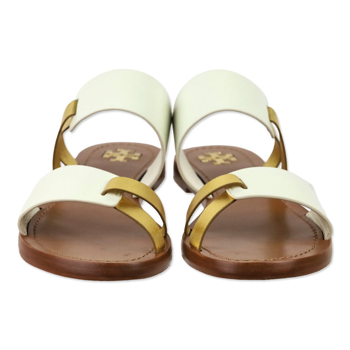 Tory Burch Ivory/Gold Veg Leather RaVello Two-Banded Sandal