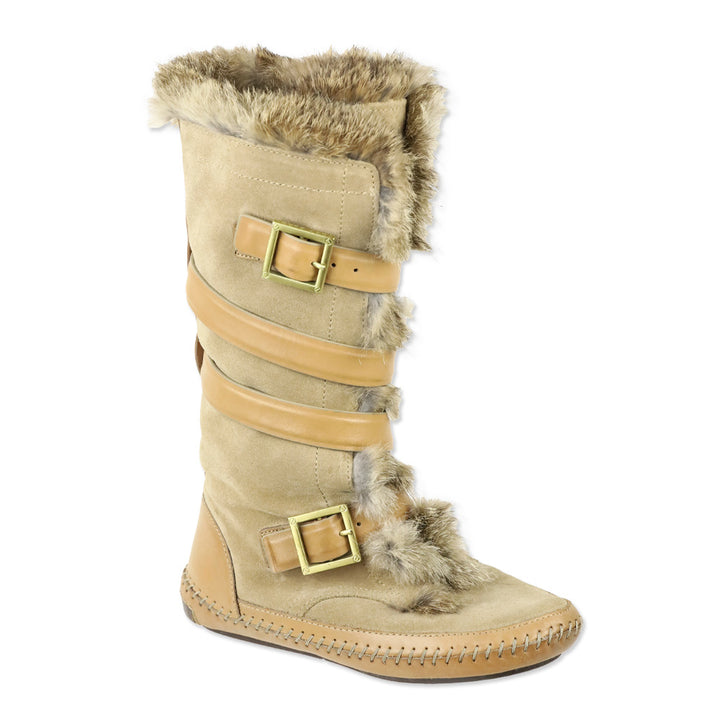 Tory Burch Jaden Rabbit Fur-Lined Tan Leather Suede Boots
