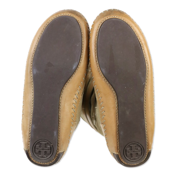 Tory Burch Jaden Rabbit Fur-Lined Tan Leather Suede Boots