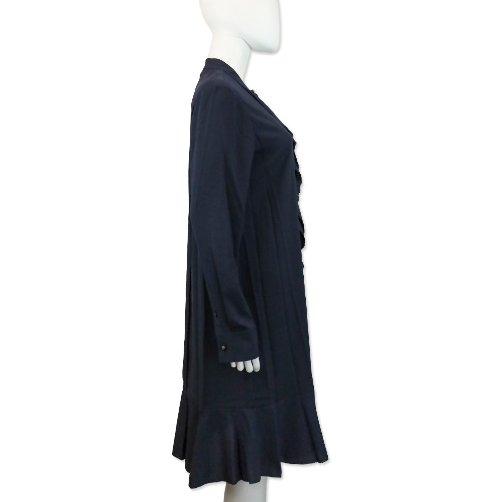 Tory Burch Jane Navy Blue Crepe de Chine Ruffle Shirtdress