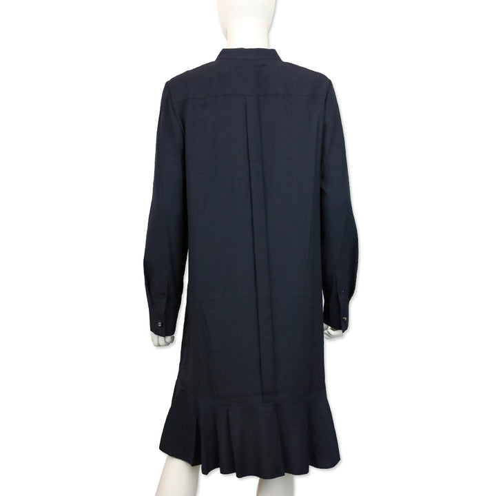 Tory Burch Jane Navy Blue Crepe de Chine Ruffle Shirtdress