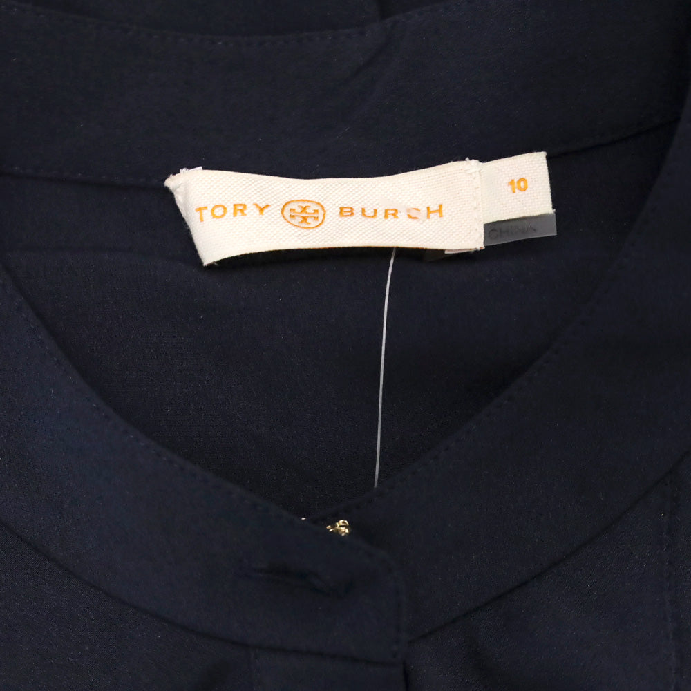 Tory Burch Jane Navy Blue Crepe de Chine Ruffle Shirtdress