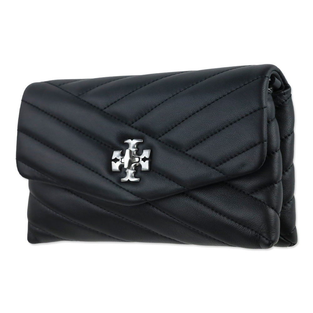 Tory Burch Kira Black Chevron Quilted Leather Chain Wallet Crossbody